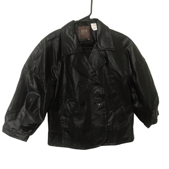 Tex Azria 100% leather black crop double breasted puff sleeve crop jacket size M - Picture 1 of 14